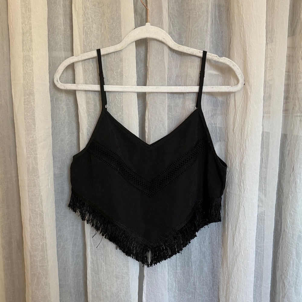 Black Fringe Hem Women's Top